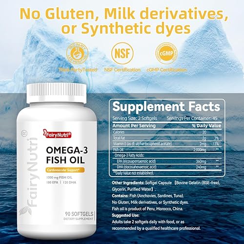 Miniatura 2 de Aceite de pescado Omega-3, 2000 mg de aceite de pescado puro de mar profundo con EPA DHA, 90 cápsulas blandas, sin gluten, sin sabor a pescado,