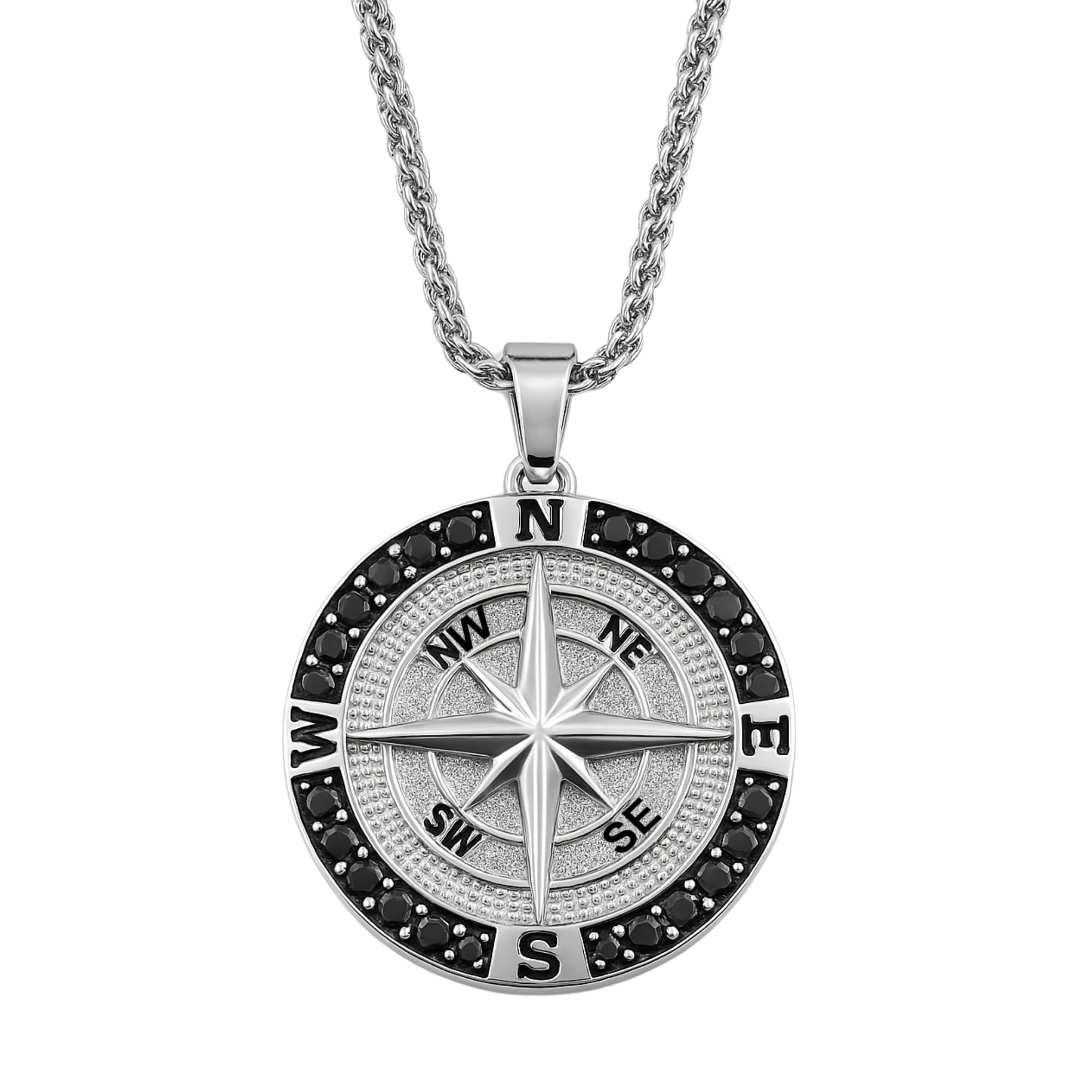 Collana Uomo Rosa dei Venti in Acciaio Inox – Ciondolo Bussola Ø2 cm – Catena Veneziana 50 cm – Stile Nautico Elegante – Idea Regalo Avventura cll2260