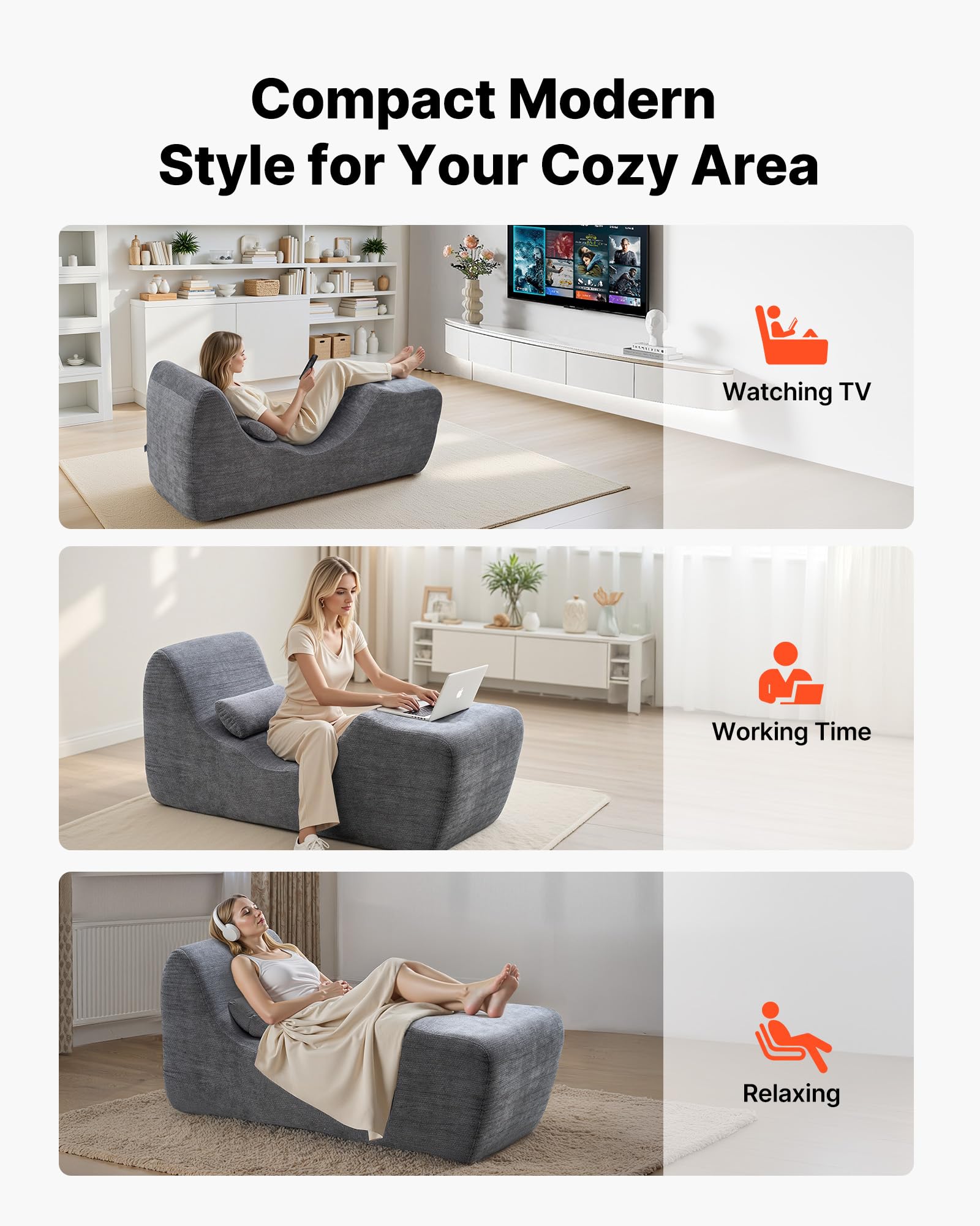 VEVOR Chaiselongue Relaxliege für Yoga & Massage, Moderne Gebogene Schaumstoff-Loungesessel, ergonomischer Liegesessel für Dehnung Entspannung Bewegung, verwendet im Wohnzimmer Schlafzimmer Balkon