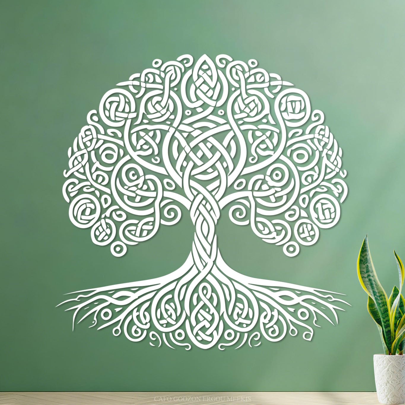 Ergou Stickerdecal-82396 Roots And Branches Celtic Tree Of Life Design Engraving Decals 42X42.2cm Equipped With Transfer Film Kit White