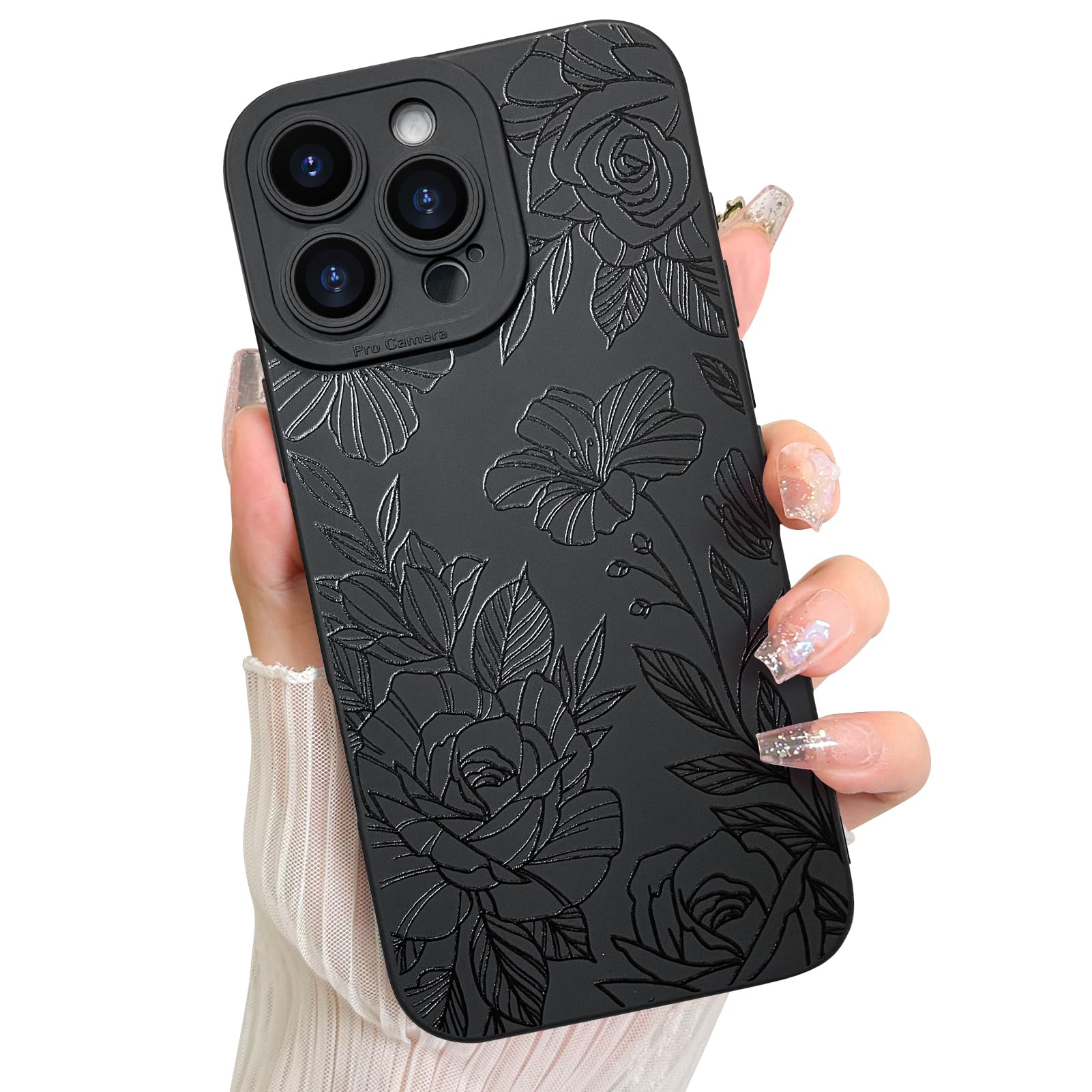 Coque fleur noire iPhone 16 Pro accessoire tendance pour femmes