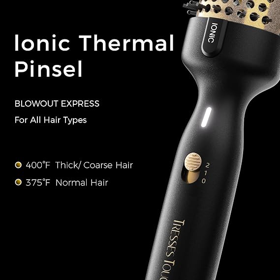 1.77 Inch Thermal Brush, Round Heated Hot Brush Blowout Ionic, Curling Brushes for All Hair, 2 Temperature Setting, Universal Voltage for Travel, Dual PTC, Not for Blow Drying, Gold