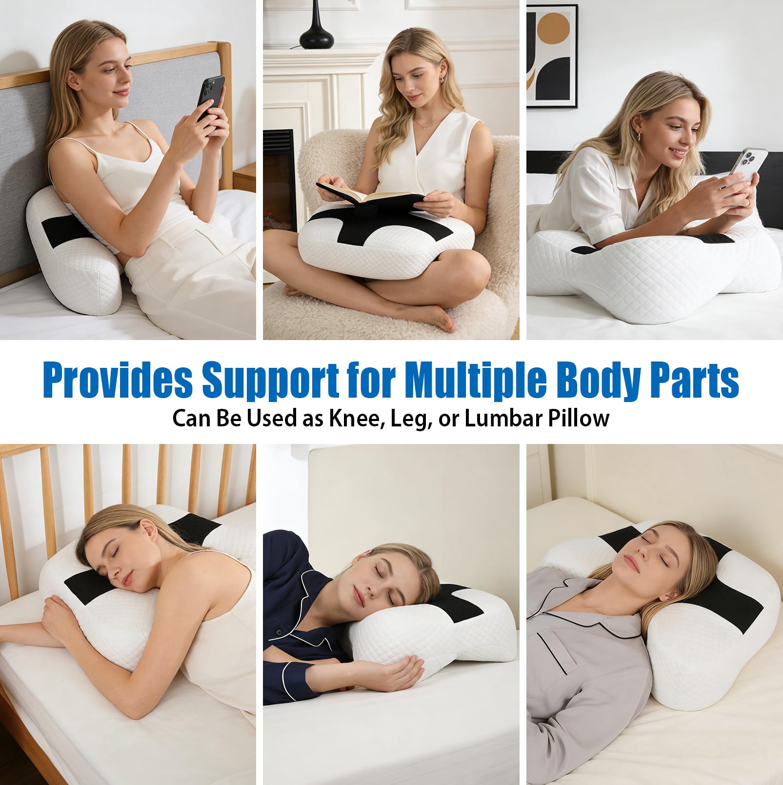 Seitenschläferkissen mit 3 Armöffnungen, Memory Foam Kissen ergonomisch | Für Seiten-, Rücken- und Bauchschläfer, mit Nacken- und Schulterstütze, atmungsaktivem Bezug, abnehmbar und waschbar