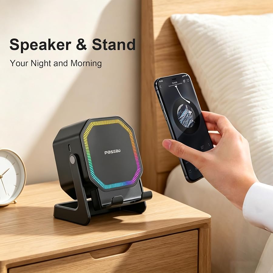 Passau Wireless Induction Bluetooth Speaker with Phone Stand RGB Light, image 5