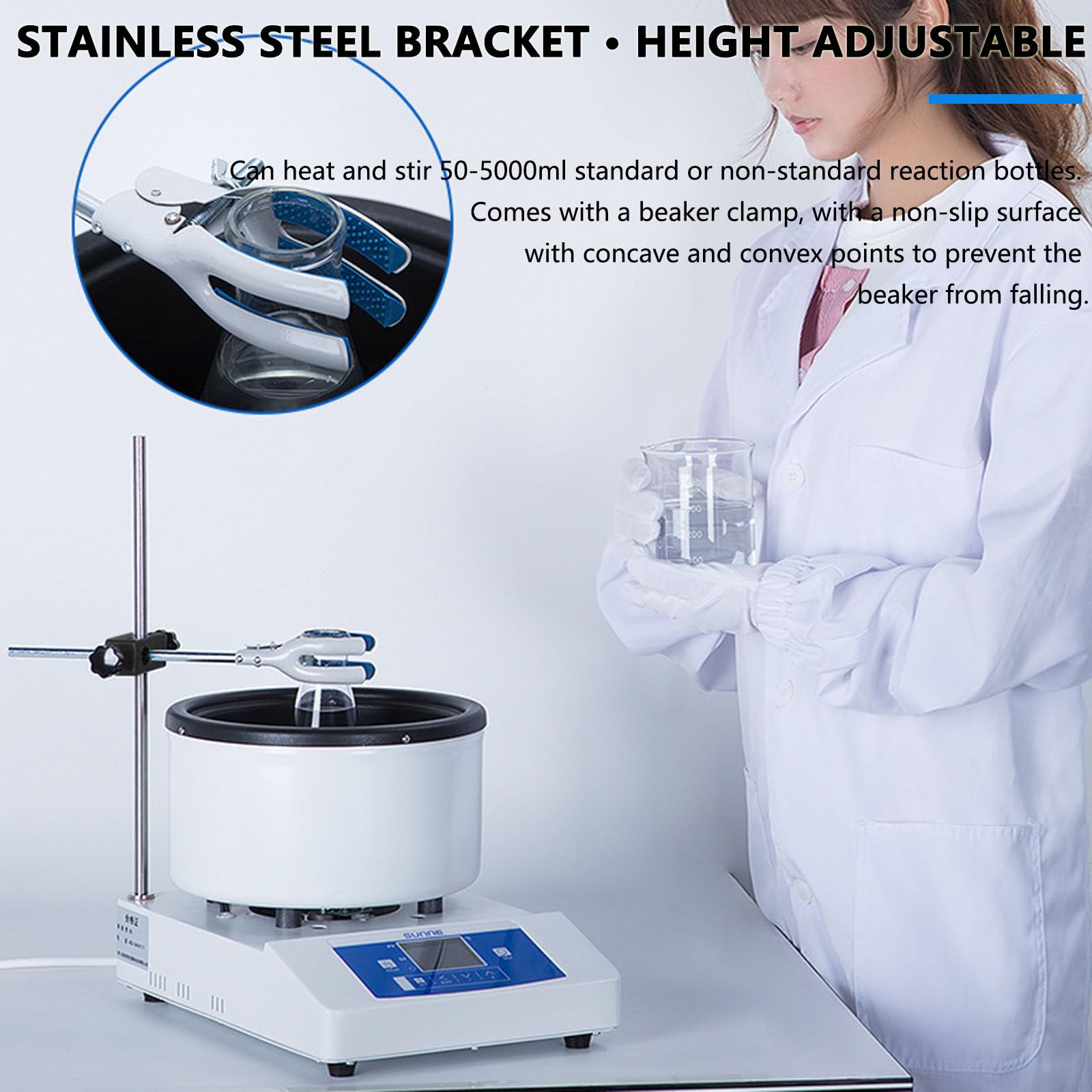 Agitatore Magnetico Miscelatore a Piastra Riscaldante da 50-2000 Giri/min 5L | Agitatore Magnetico con Piastra Riscaldante, LCD Bagnomaria da Laboratorio con Agitatore Magnetico