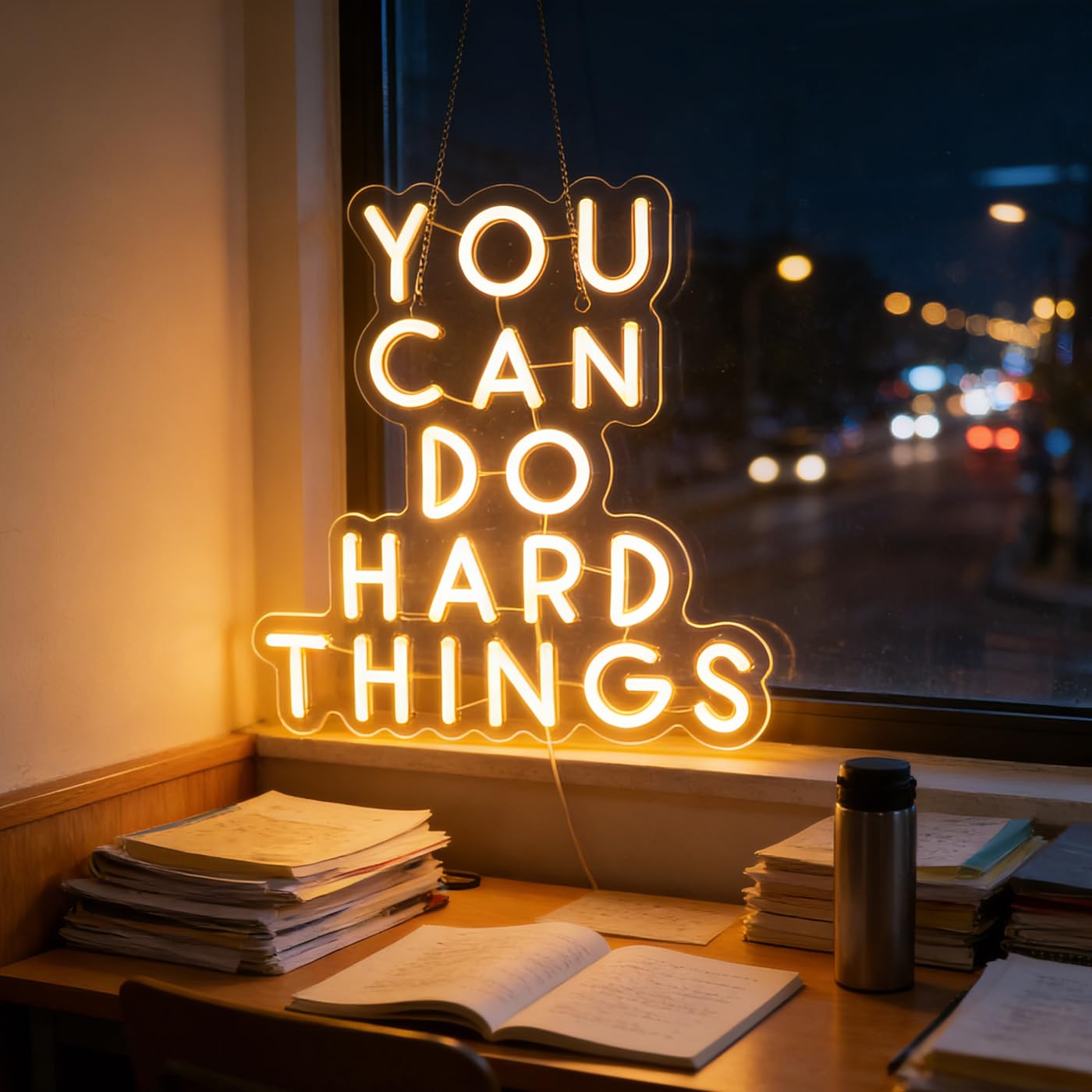 QiaoFei Letrero de neón con texto en inglés "You Can Do Hard Things", citas positivas, luz de neón decorativa para decoración de pared del hogar, habitación de los niños, blanco cálido