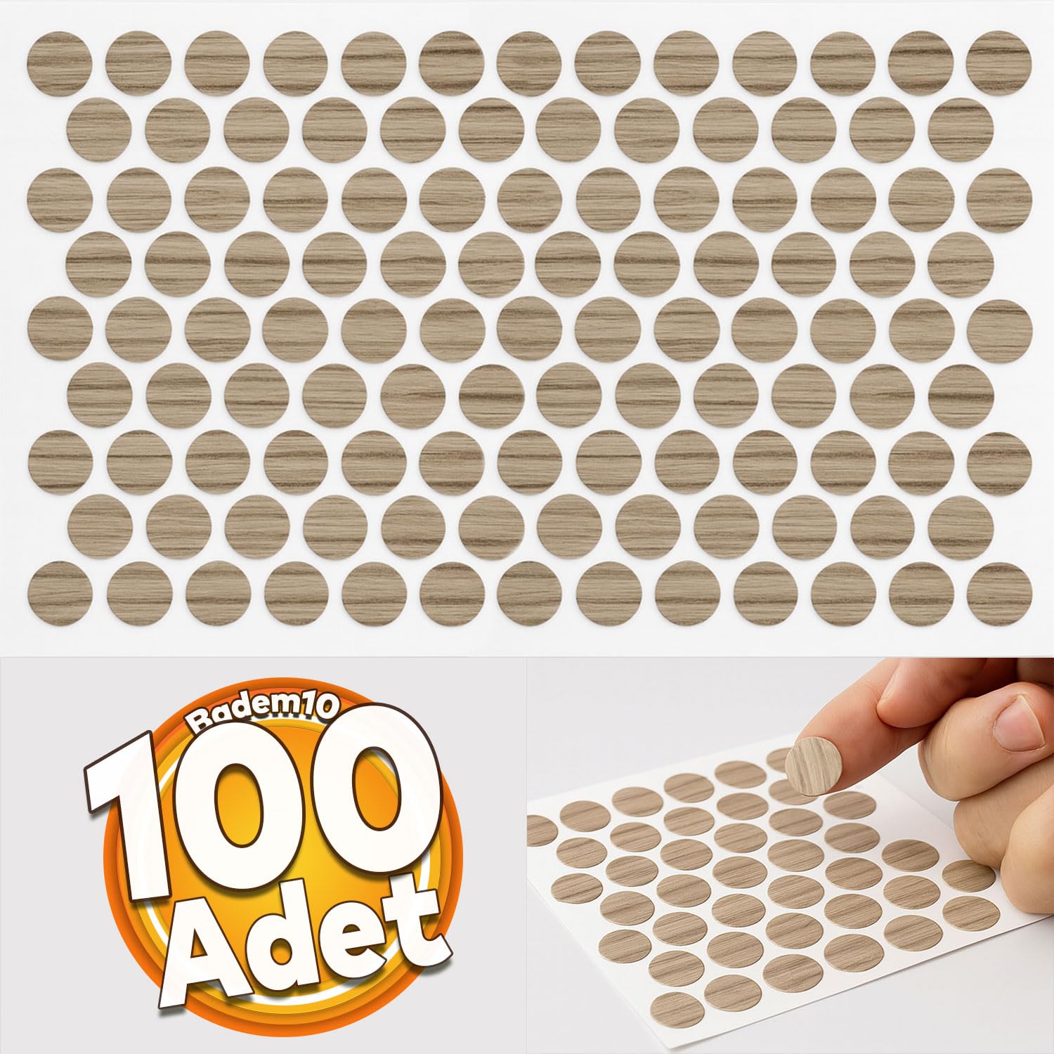 Yapışkanlı Vida Tapası Tıpası 100 Adet Açık Kübik Ceviz Renk Mobilya Vida Delik Kapatıcı Kapama Seti