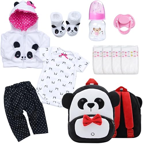 Juego de 11 piezas de ropa de muñeca Reborn para niña, accesorios de traje de panda para muñeca Reborn de 17 a 19 pulgadas, niña recién nacida con