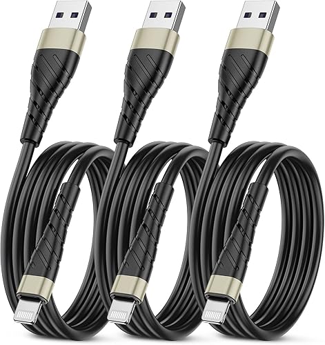 Miniatura 19 de OIITH Paquete de 3 cables de carga para iPhone con certificación MFi de Apple, cable de carga largo Lightning de 6 pies, cable USB rápido de 2.4 A