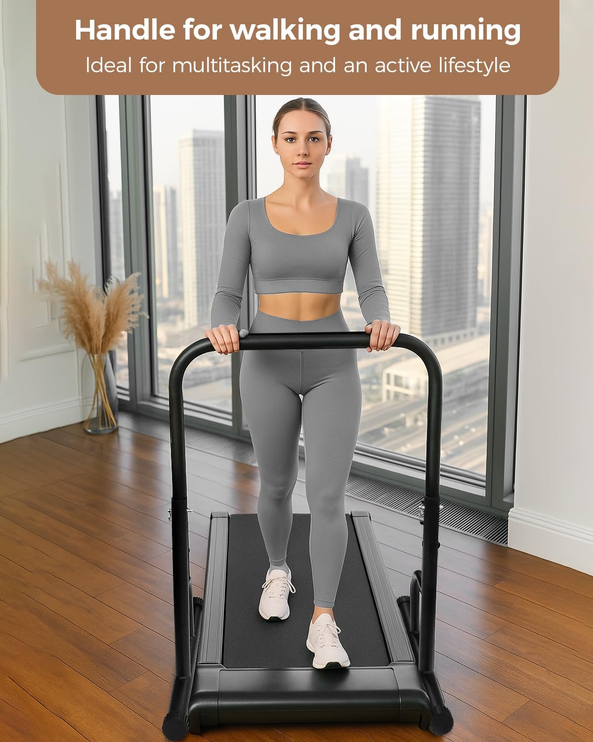 28 Inch Wide Handle Bar for Walking Pad Only with Non-Slip Rubber Feet Compatible Adjustable Handrail Height from 37.6 to 46 in Handle Bar for Walking Pad Comfortable Grip Support Attachment for Home