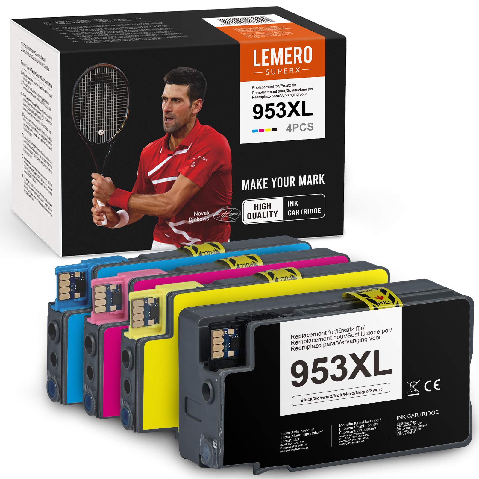 LEMERO SUPERX 953 Compatible with HP 953XL Multipack for HP Officejet Pro 8730 8710 8210 Printer Cartridges (Black/Cyan/Magenta/Yellow) for HP Officejet Pro 8720 7740 7720 Cartridges