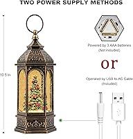 Vista 3 de Globo de nieve musical de árbol de Navidad iluminado con cardenal y linterna de agua con purpurina giratoria, decoración para hogar navideño y sala