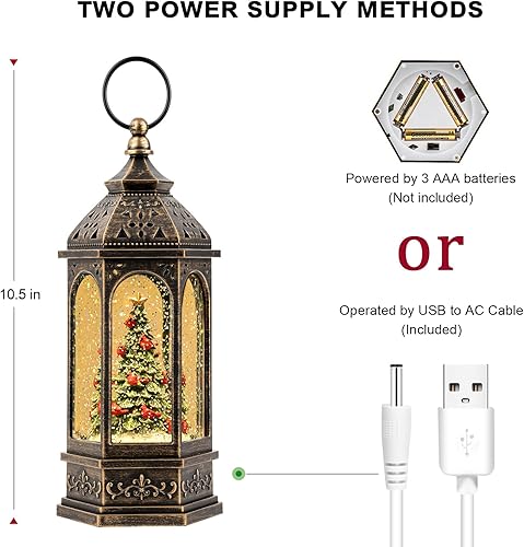 Miniatura 3 de Globo de nieve musical de árbol de Navidad iluminado con cardenal y linterna de agua con purpurina giratoria, decoración para hogar navideño y sala