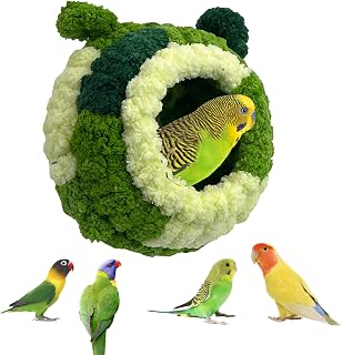 Hamiledyi Bird Nest Warm Snuggle Hut Bird Bed Fluffy Bird Sleeping Bed Parrot Nest Hammock Bird Shed Hut House Plush Snuggle Bird Hammock for Parakeets Cockatiels Conures Lovebirds (Medium)