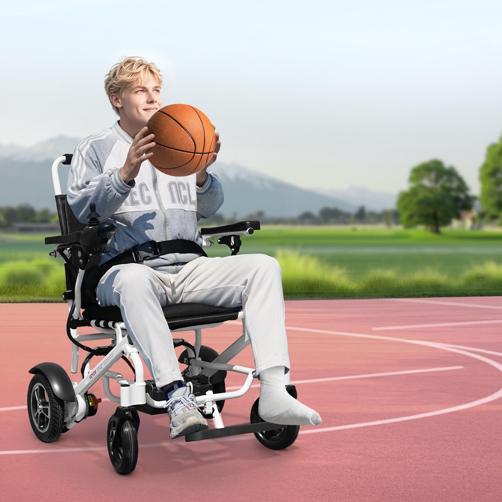 VEVOR Silla de Ruedas Eléctrica para Adultos Capacidad de 136 kg Plegable Ligera Motorizada Autonomía de 21 km Asiento de 53 cm Todoterreno Portátil para Personas Mayores, Discapacitadas