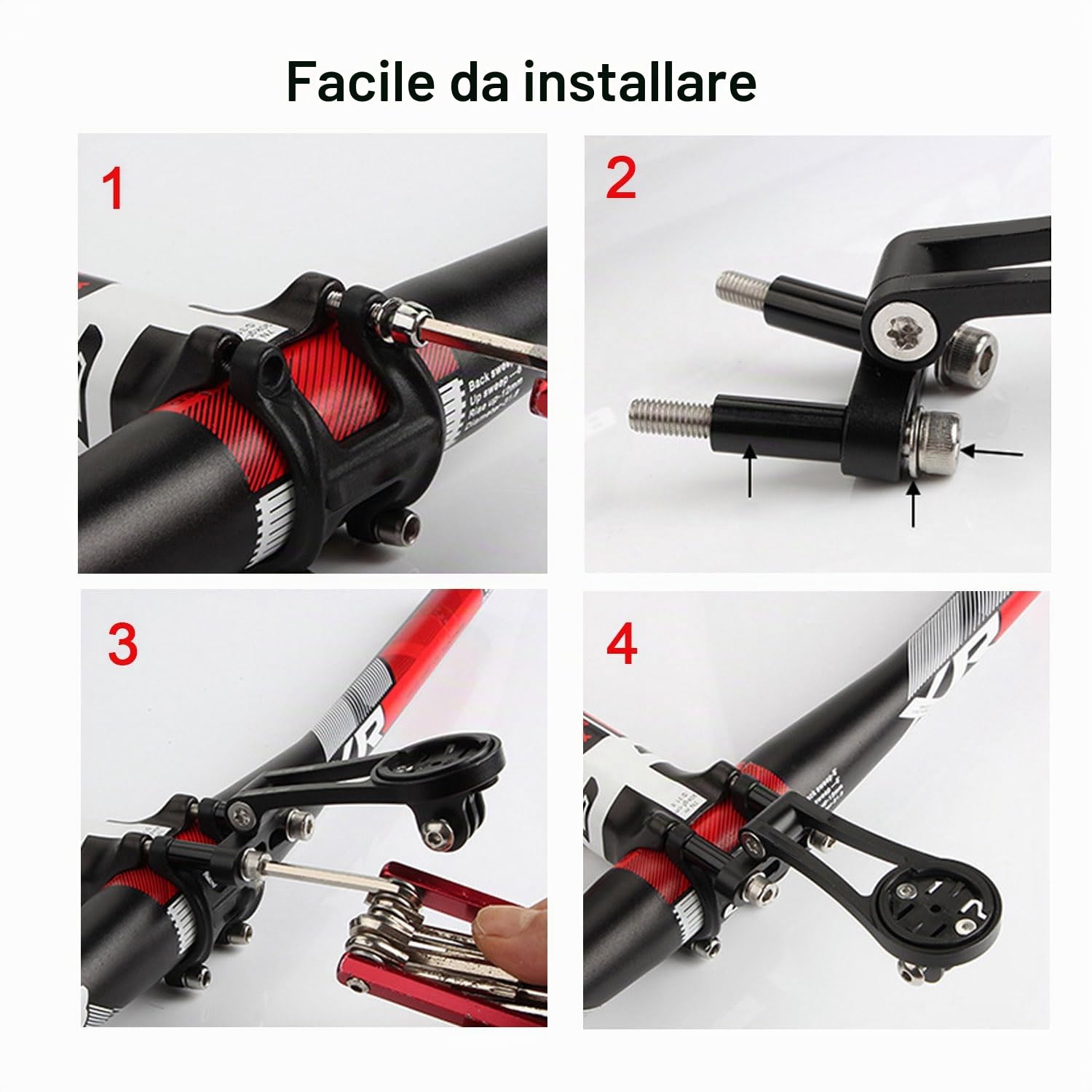 Supporto regolabile per bicicletta da strada in lega di alluminio compatibile con Garmin Edge, Wahoo Elemnt, Bryton, Cateye, fotocamera GoPro e lampada