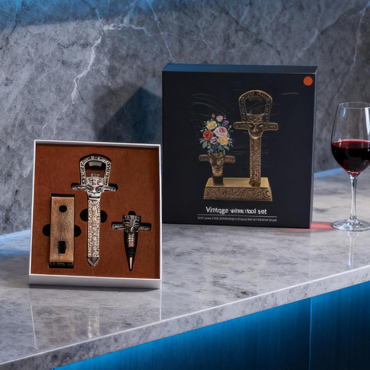 Wine Opener Corkscrew Wine Bottle Opener Ah So Two Prong Wine Cork Remover with Bottle Opener (Red Antique)