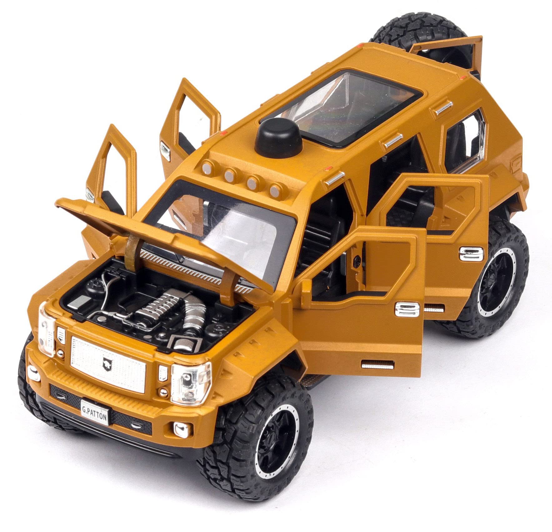 Magicwand 1:24 Scale Die Cast G-Patton Big Daddy Pull Back SUV with Blinking Lights【Pack of 1】【Mustard】