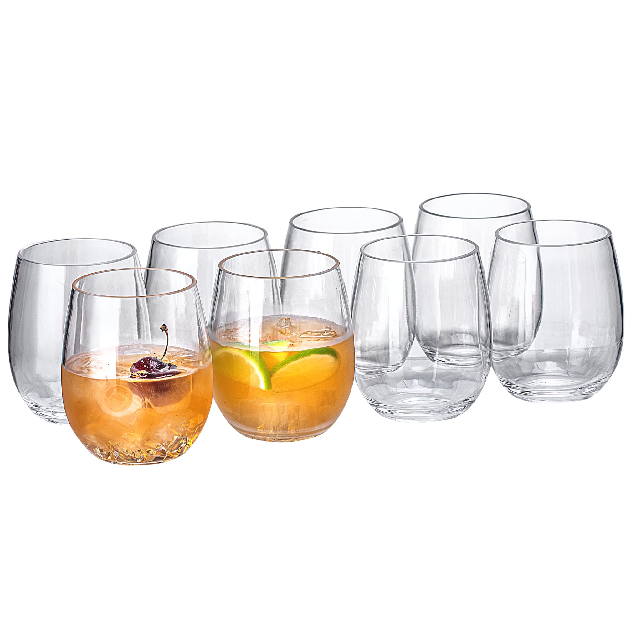 MIYOPESI 18oz Clear Stemless Wines Cups Set of 8 Shatter-Proof Acrylic Glasses Drinkware Reusable Plastic Bar Glasses BPA-Free