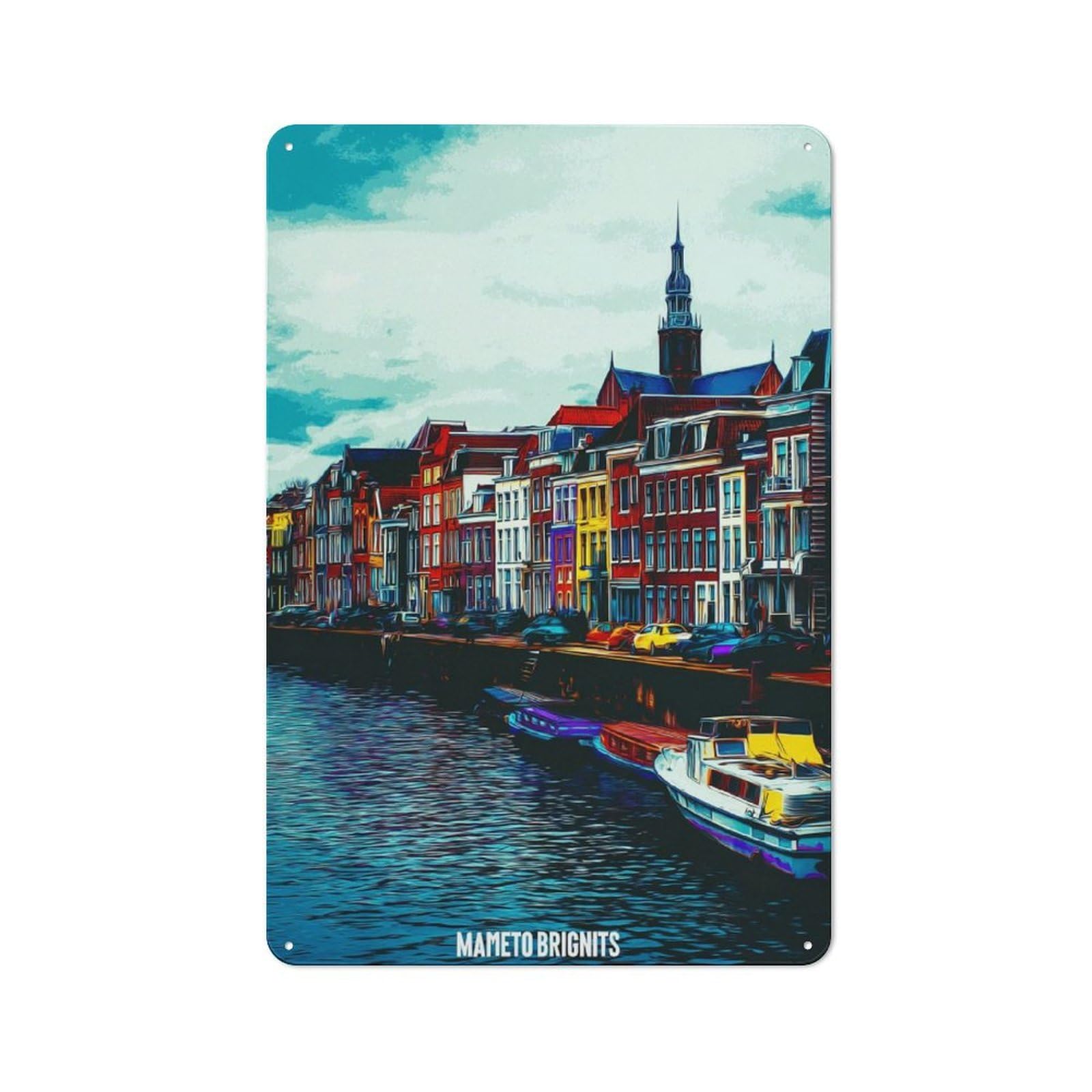 Junmoney Colorful Canal Houses Rustic Tin Sign 30X20cm, Vintage Porch Wall Decor For Conservatory, Home Bar Or Utility Room
