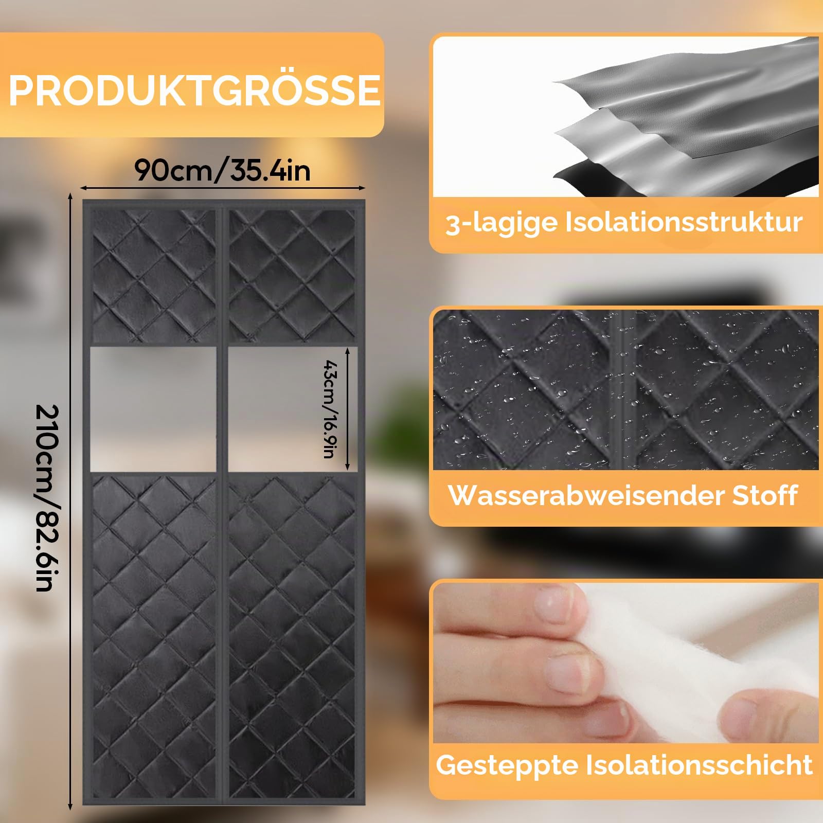 Magnet Wärmeschutzvorhang Tür, 90x210cm Thermovorhang Kälteschutz Aussen mit PVC Fenster, Winddicht und Energiesparend Kälteschutzvorhang Ohne Bohren Thermo Türvorhang für Kellertür Balkon Terrassen