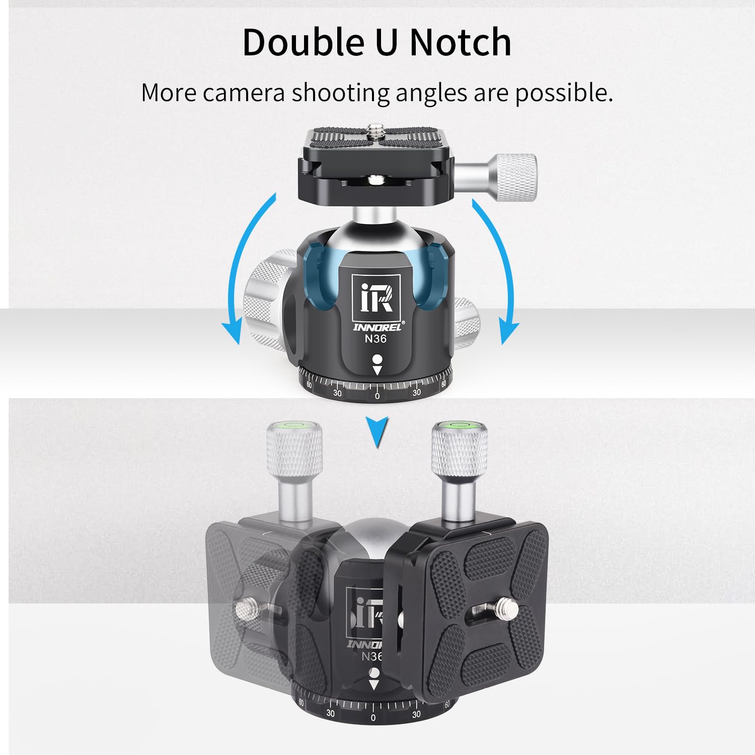 INNOREL N36 Tête de Boule à Rotule Centre de Gravité Basse φ36mm Charge Maximale 20kg Support de Caméra Métal CNC Vue Panoramique 360° avec 2 Plaques QR Arca-Swiss