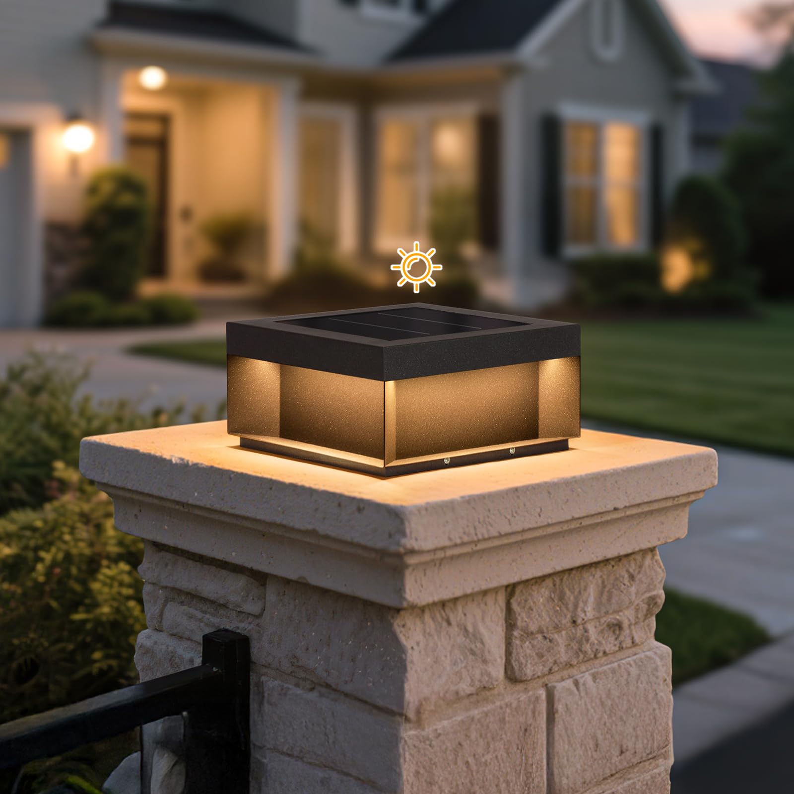 Solar Post Light,7.9" Outdoor Modern Fence Deck Cap Pillar Lamp - View #3