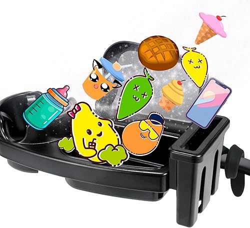 Miniatura 3 de Bandeja universal para refrigerios para cochecito, 3 en 1, soporte para taza de cochecito, soporte para teléfono, bandejas de aperitivos con