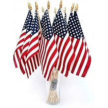 Super Tough Small American Stick Flags 8x12 | Cotton Outdoor Flag on Wooden Stick with Speartip | Mini Flags Patriotic Decor for Various Holiday Parties and National Flag Day | 12 Pack