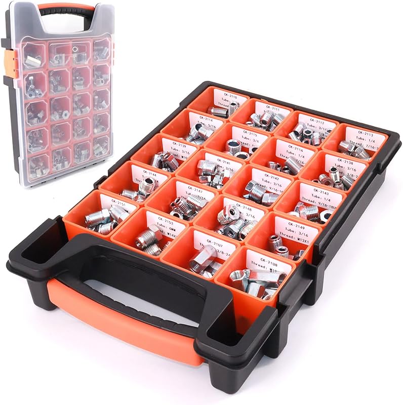 Kit de conexões para linha de freio Chillerk SAE J514 com 268 peças – Tamanhos de 3/16, 1/4, 3/8 e 5/16 in