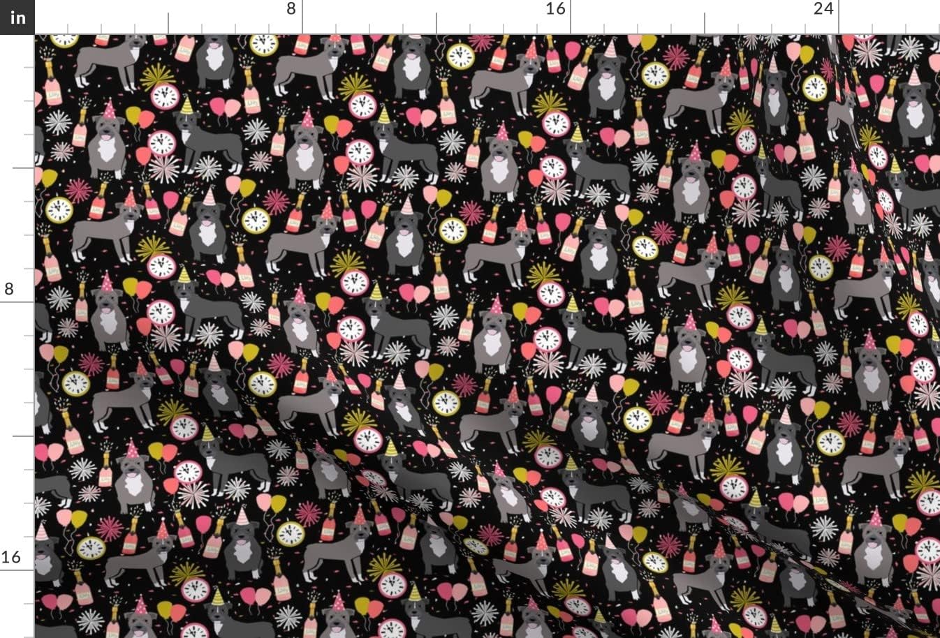 Spoonflower Fabric - Pitbulls Happy Dog Breed Black Pink Pitbull Dogs Pet Pets Portrait Printed on Minky Fabric by The Yard - Sewing Baby Blankets Quilt Backing Plush
