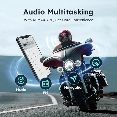 Miniatura 5 de Auriculares Bluetooth S1 para motocicleta con 3 modos de intercomunicación, comunicación de malla de 8 conductores, voz AI, radio FM, volumen