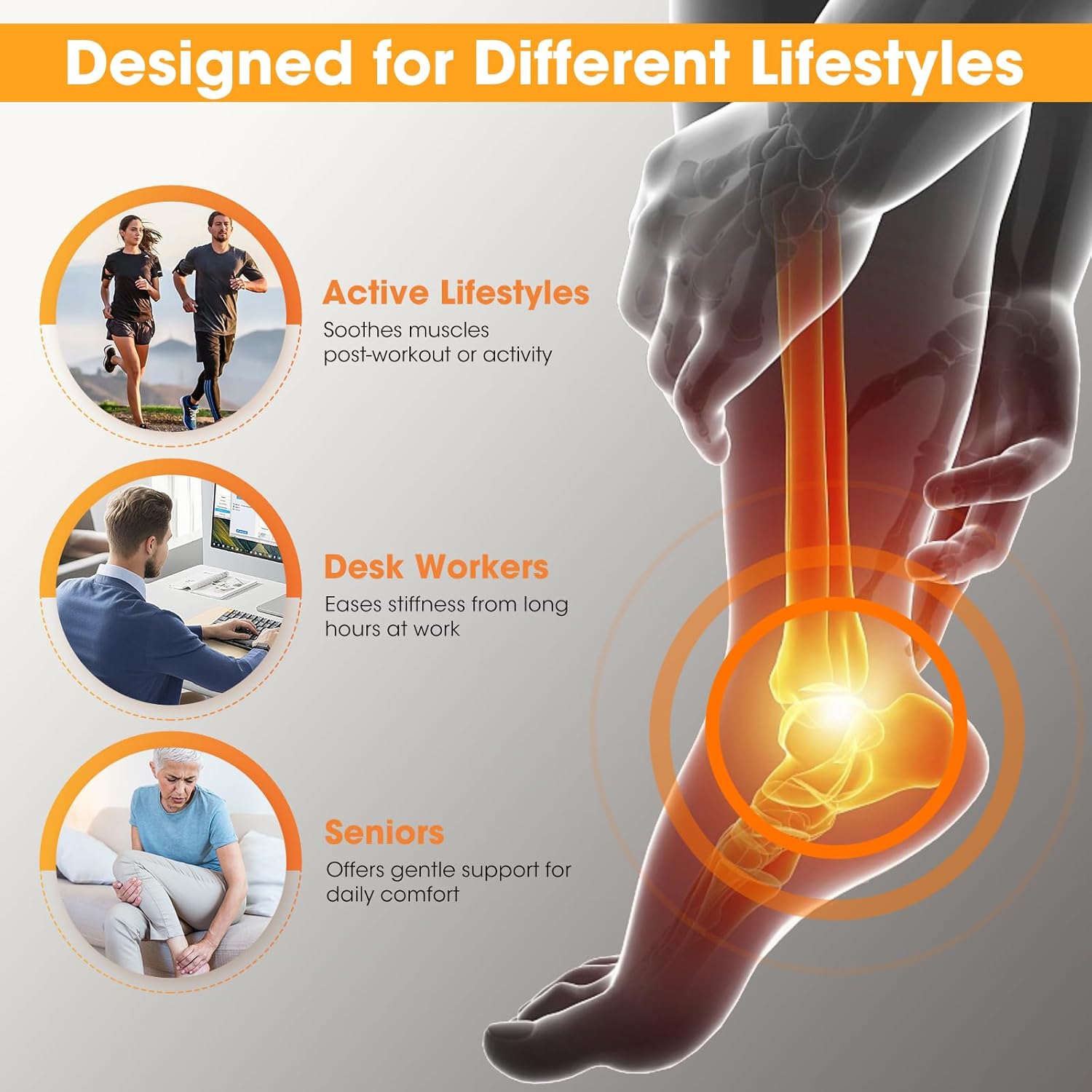 Cordless Ankle Heating Pad with Massage,Rechargeable Ankle Massager for Pain Relief,Portable Neuropathy Foot Massager