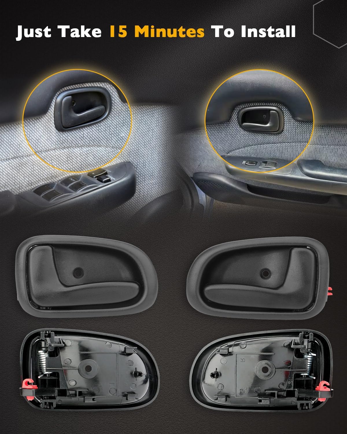 Door Handle Set, Compatible With 1993-1997 Toyota Corolla, Geo/Chevy Prizm | Interior & Exterior Front & Rear Left Driver & Right Passenger Side | Replaces# 6922012160 69210-12160 77462 77464 (8 PCS)