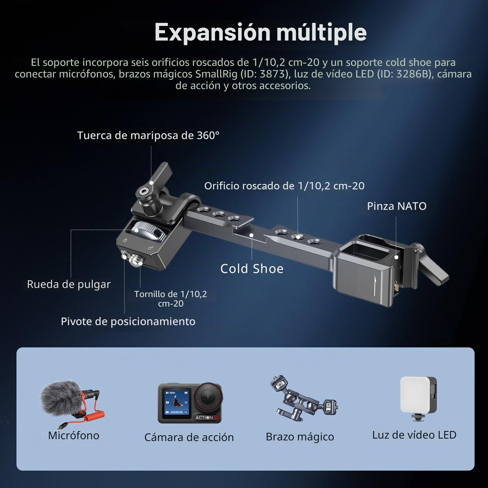 SMALLRIG Soporte ajustable para monitor de cámara con liberación rápida OTAN y protección antitorsión para DJI RS 2/RSC 2/RS 3/RS 3 Pro/RS 3 Mini/RS 4 Mini – 5337