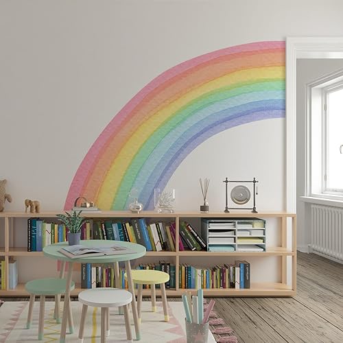 Miniatura 6 de Calcomanías de pared de medio arco iris con estampado pastel, calcomanías de pared grandes para despegar y pegar, acuarela, arco iris para niños,