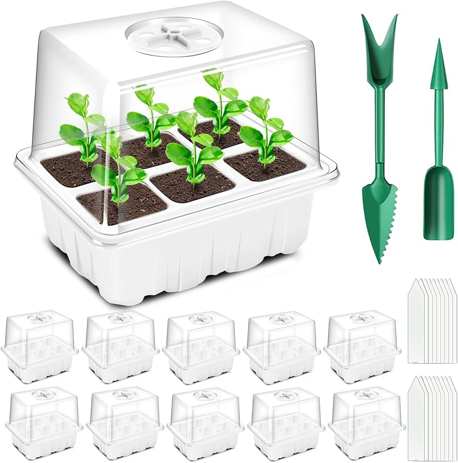 Vassoio Per Semine 10 Pezzi Con Cupola E Base – 120 Celle (3,8 Cm) – Kit Germinazione Con Attrezzi