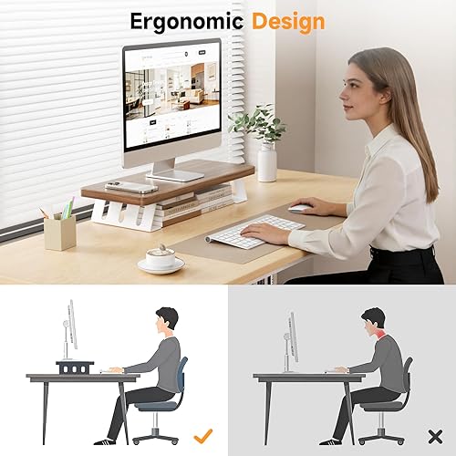 Miniatura 6 de Soporte para monitor, soporte de madera de 24 pulgadas, capacidad de carga de 220 libras, elevador de monitor de escritorio para