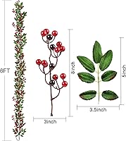 Vista 3 de Lvydec Guirnalda de bayas rojas para decoración navideña, guirnalda de vegetación artificial de 6 pies con bayas rojas y hojas verdes