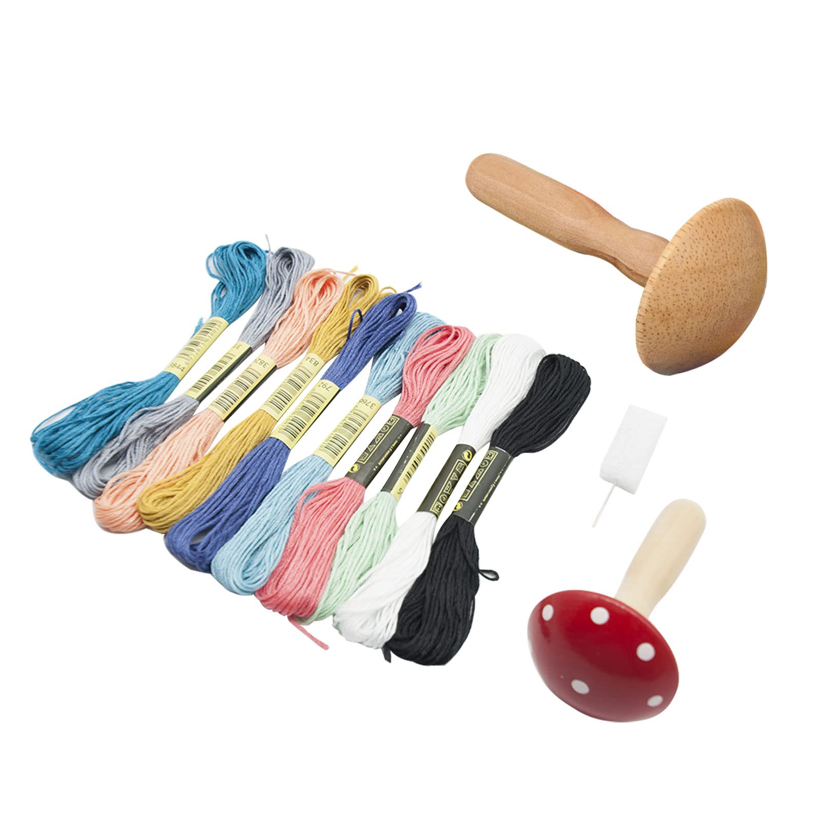 Aepiraza Darning Mushroom Kit, Wood Darning Mushroom with Darning Thread and Needle Cute Wooden Mushroom Darner Needle Patch Holes for Darning Socks,