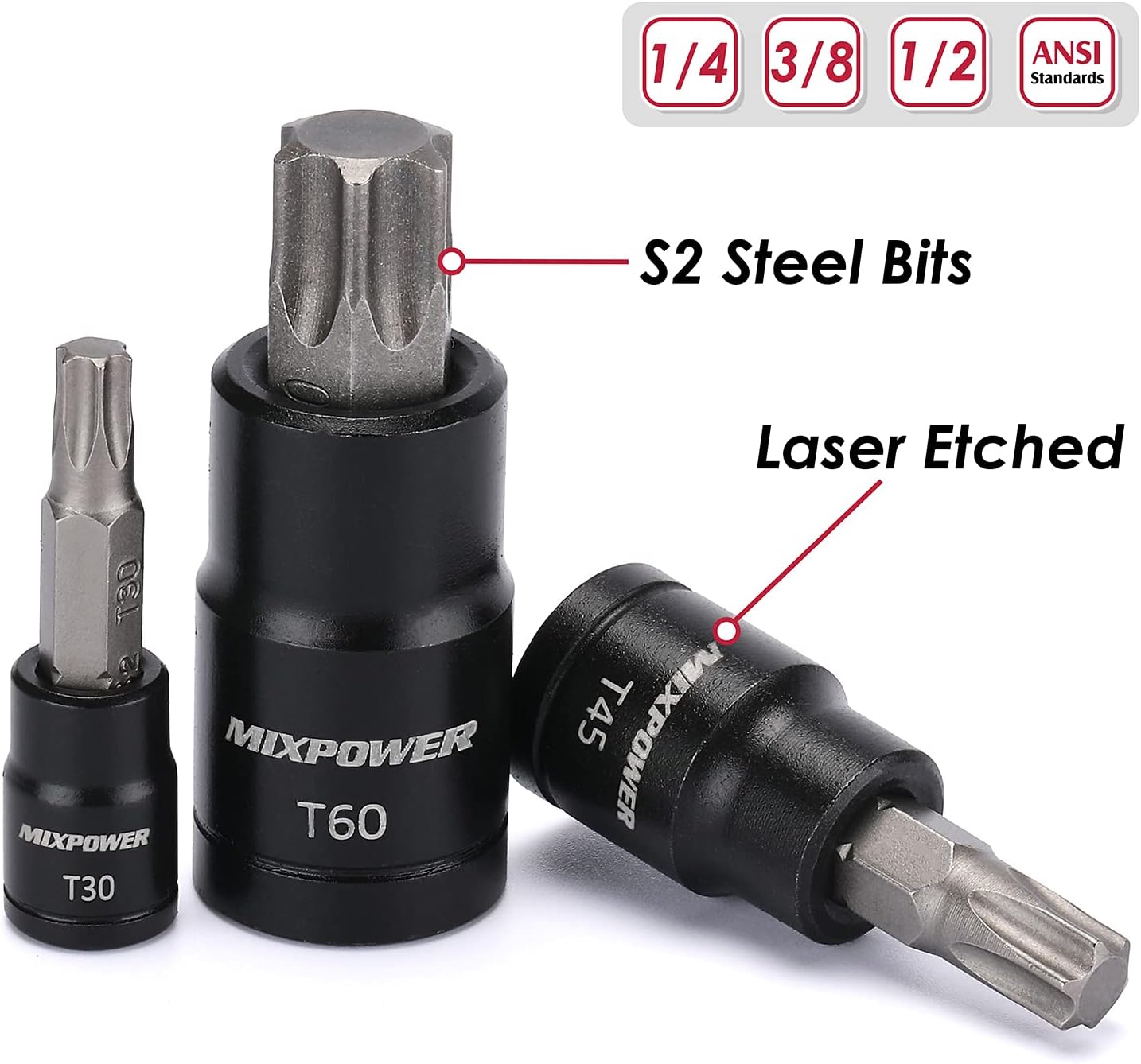MIXPOWER 25 Piece Torx Bit Socket and Female External Socket Set, 13 Star Socket Bits (T8- T60)& 12 Female E-Torx Sockets (E4-E22), Professional Grade Auto & Motorcycle Mechanic Socket Set