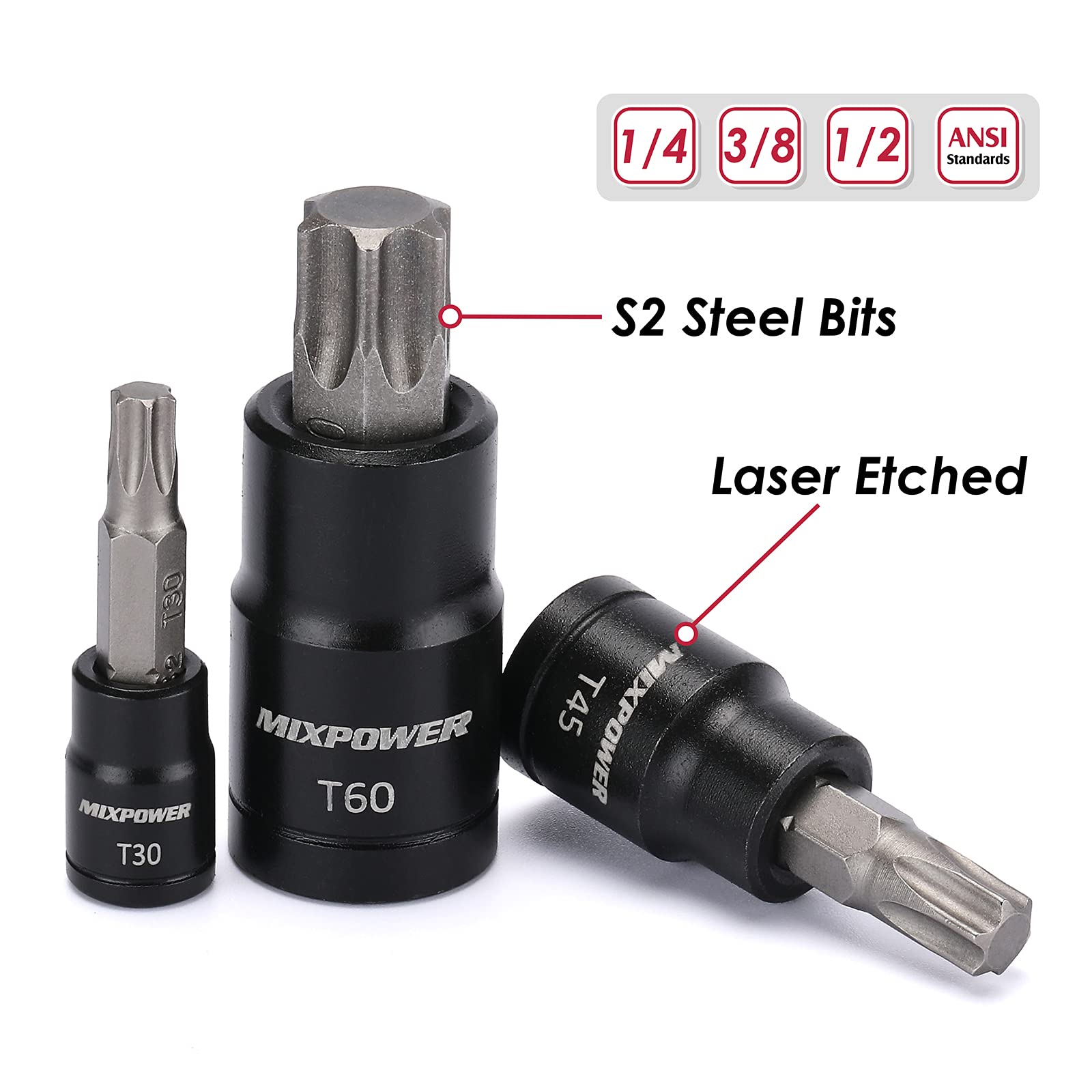 MIXPOWER 25 Piece Torx Bit Socket and Female External Socket Set, 13 Star Socket Bits (T8- T60)& 12 Female E-Torx Sockets (E4-E22), Professional Grade Auto & Motorcycle Mechanic Socket Set