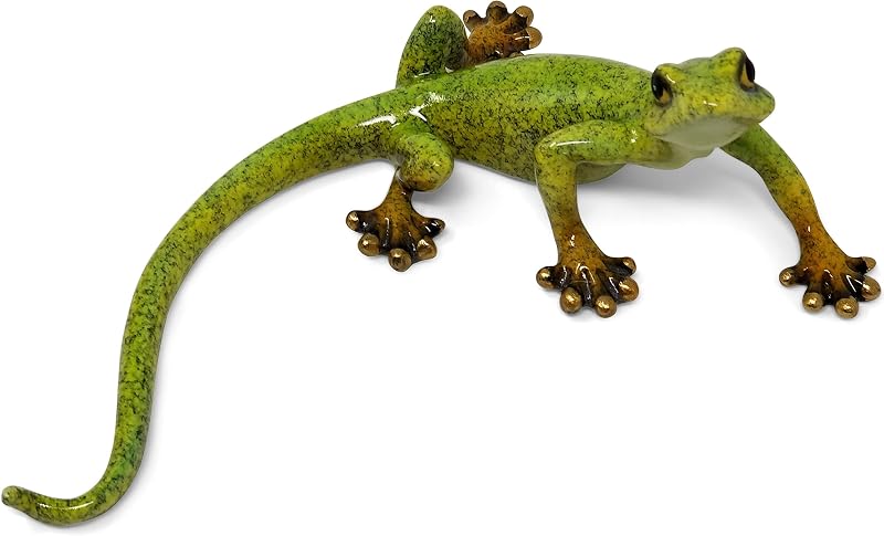 Figura decorativa de lagarto Tumbler Home em resina verde para mesa, prateleira ou plantas