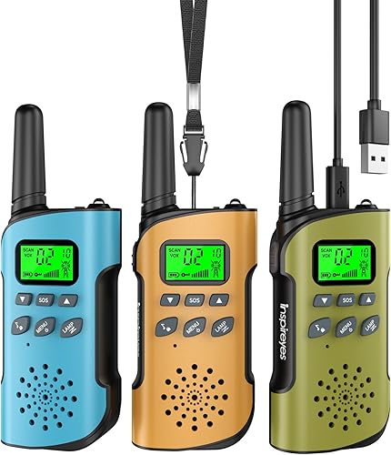 Inspireyes Walkie Talkies para niños recargables, 48 horas de tiempo de trabajo, radio de 2 vías de largo alcance, juegos de campamento al aire