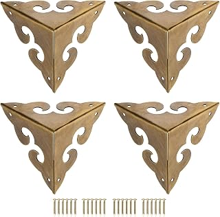 Furniture Three Sides Full Encase Corner Guard,Upholstery, footrest Protector, 44x44x44mm Metal Box Corner Protectors Brass Edge Guard Bronze Tone 4pcs