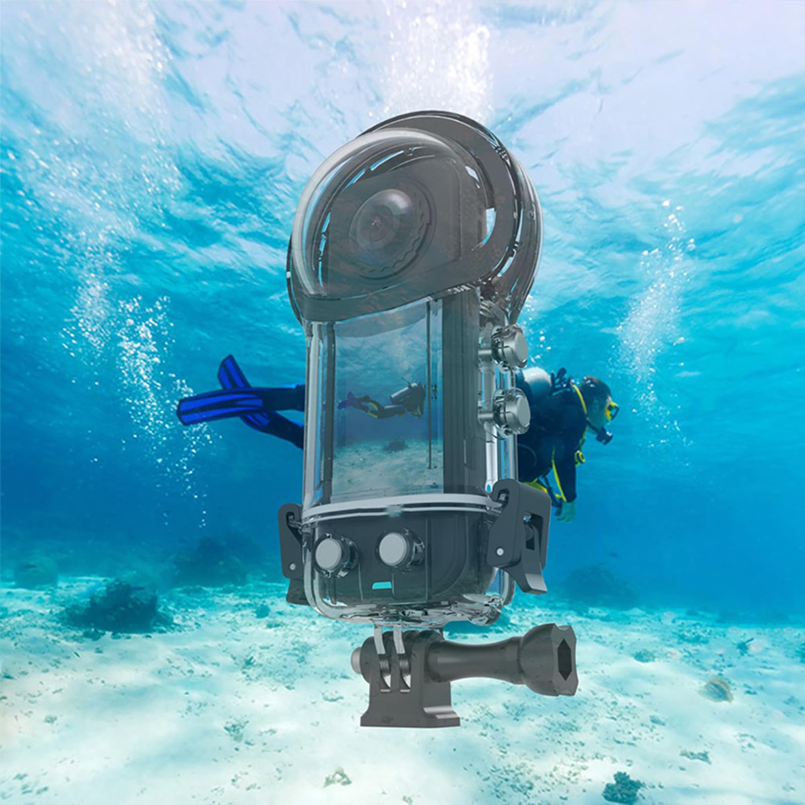 40M/131FT Custodia Impermeabile per Insta360 X5 Custodia per immersione con fotocamera panoramica Custodia protettiva subacquea Gabbia per conchiglie con adattatore per porta a vite da 1/4