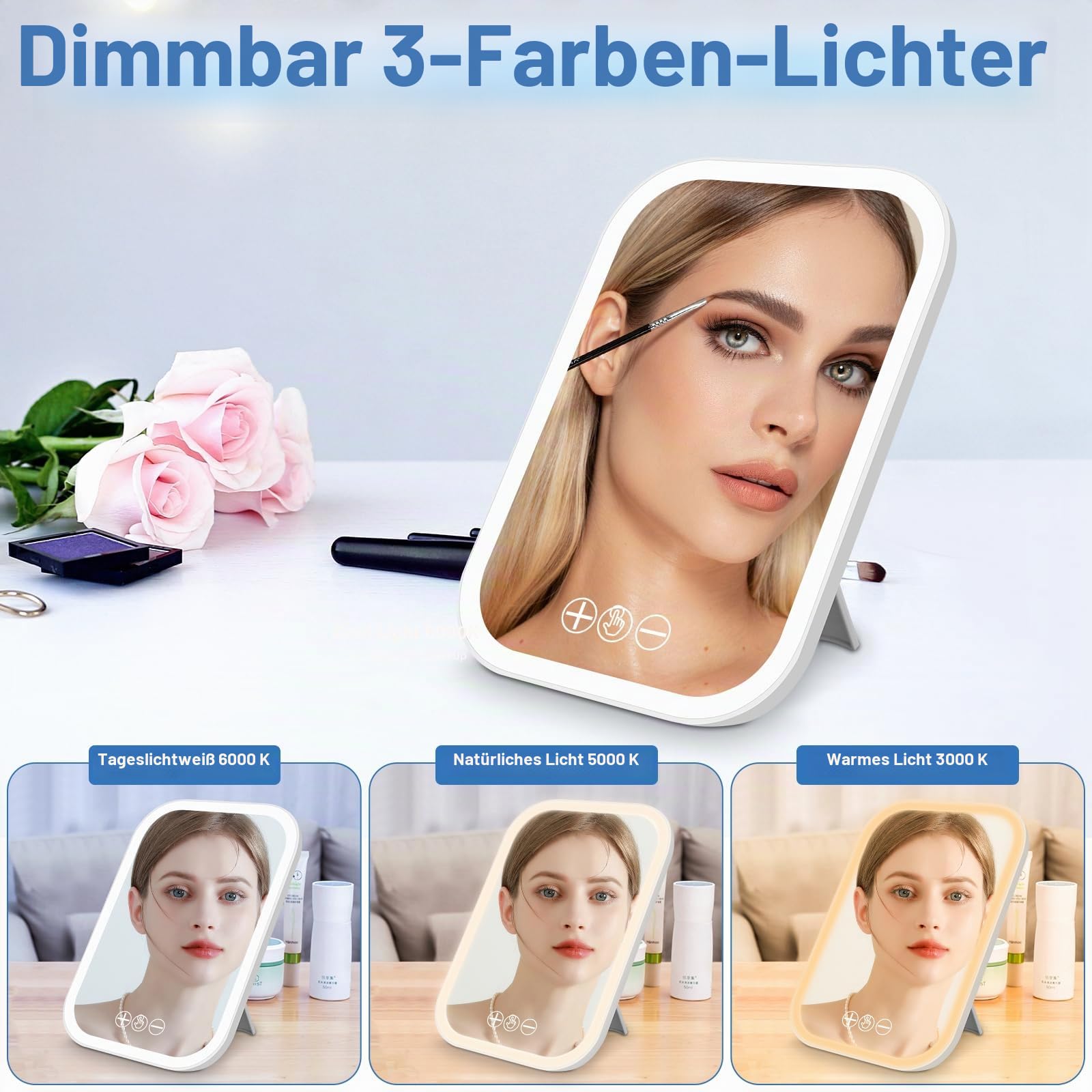 NIKYJM Tageslichtlampe 10000 Lux, Lichttherapielampe mit 3 Farbtemperaturen, 10 Helligkeitsstufen und 6 Timer, UV-freie LED Lichttherapielampe Tageslicht, Touch-Control Sonnenlicht Lampe