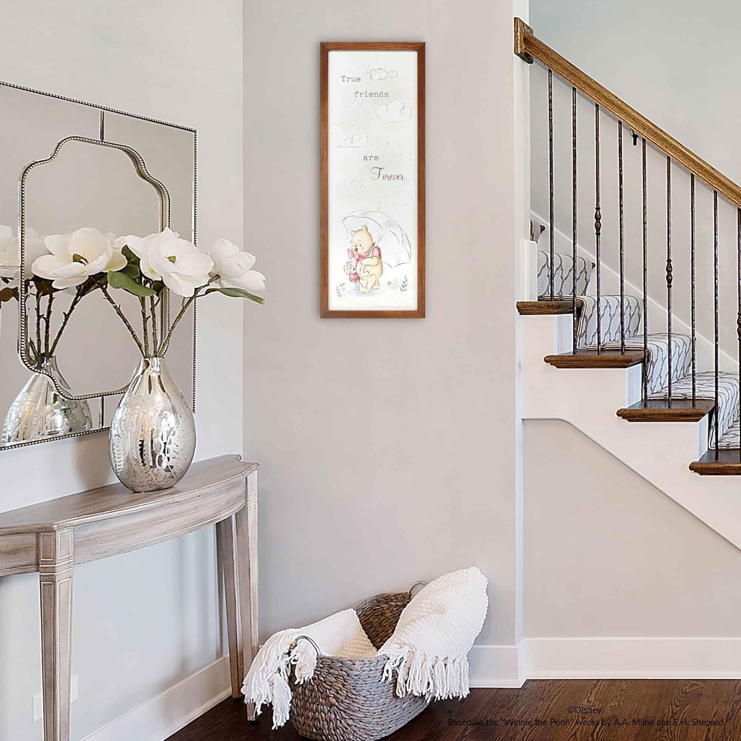 Disney Winnie the Pooh and Piglet True Friends Are Forever Framed Wood Wall Decor - Large Winnie the Pooh Picture for Kids' Bedroom or Nursery