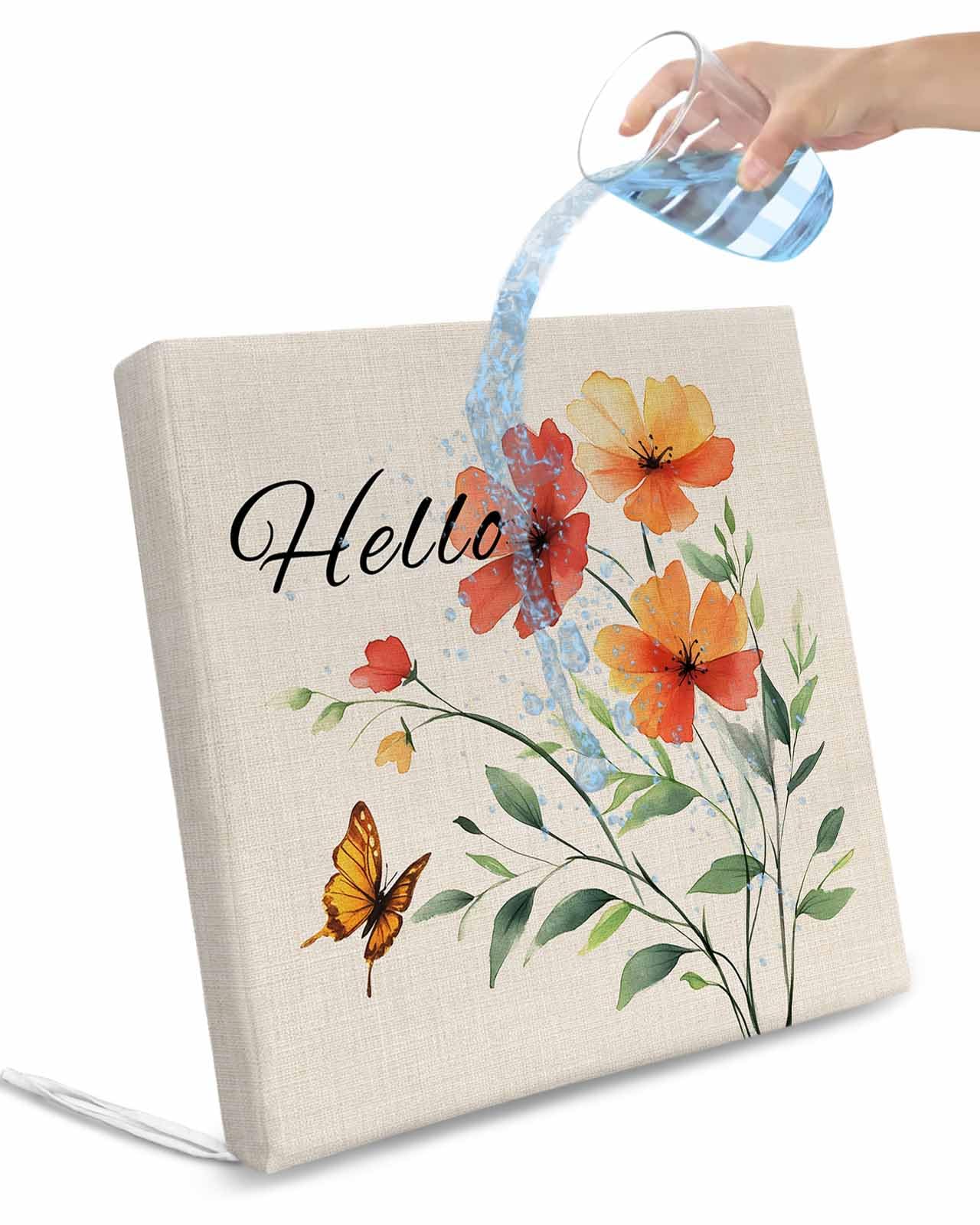 2 Pack Orange Red Floral Waterproof Cushion Covers with Ties, Outdoor Patio Chaise Lounge Chair Seat Cushion Slip Covers Replacement(Only Cover) Vintage Pastoral Botanical Butterfly 20