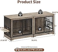 Vista 2 de Rovibek 78 jaulas dobles para perros para 2 perros grandes de interior, muebles de madera con cuenco para perros, muebles para perreras, soporte